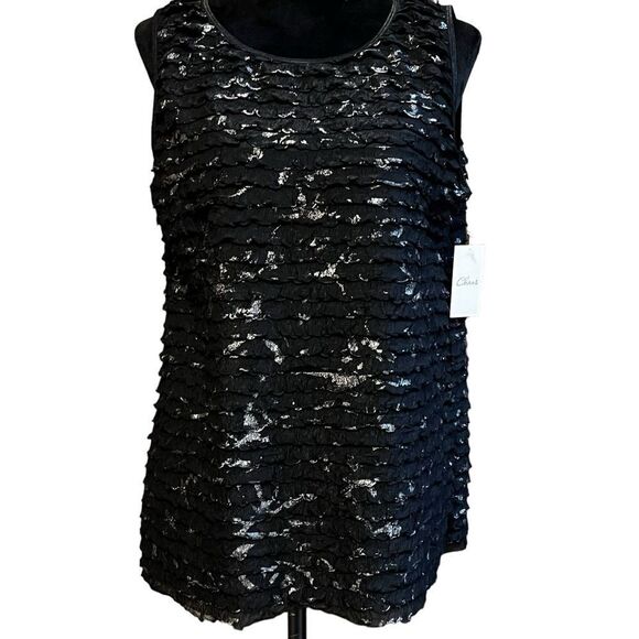 Chais black and metallic gold ruffle tier tank tropical escape size L large NWT - Picture 14 of 16